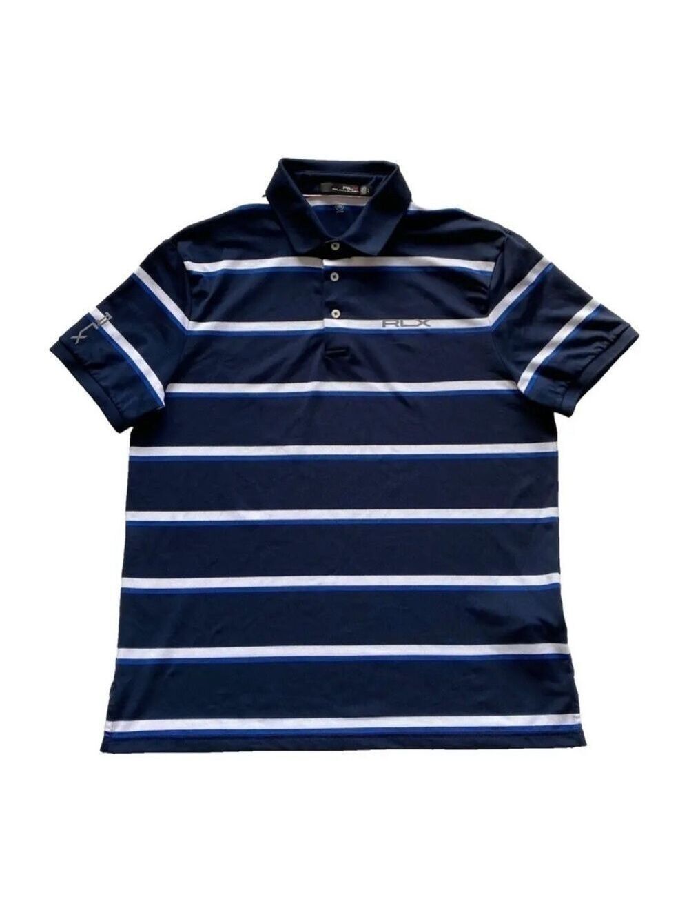 RLX Ralph Lauren Wicking Golf Polo Shirt Mens Sz L Navy White Striped
